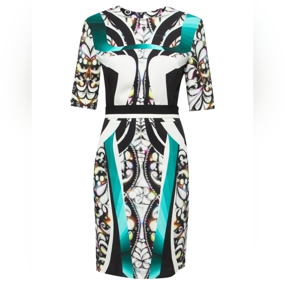 Peter Pilotto Bodycon Dress Graphic Design Sheath Bold Print Sz 14 Runway